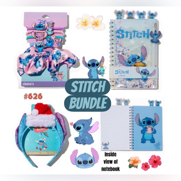 Disney Other - Sold… Disney Stitch Hair Accessories, notebook and headband 3 piece lot